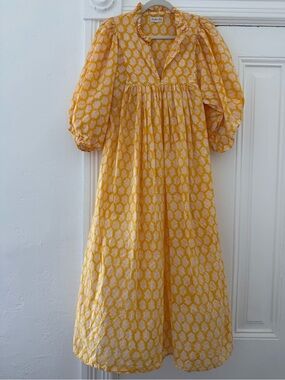 Paridhan Yellow Printed billow sleeve Maxi Dress